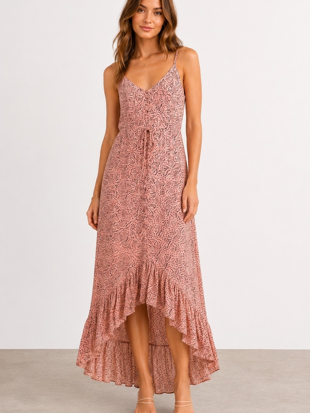 Rails Frida Rose Spotted High Low Ruffle Midi Dress XS